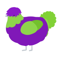 A violet and grass chicken with a head pattern