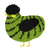 A chartreuse and black chicken with a bar pattern