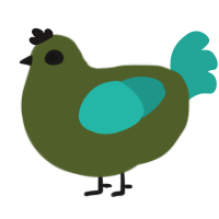 A olive and turquoise chicken
