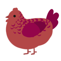 Rusty, a red and maroon chicken with a half-lace pattern