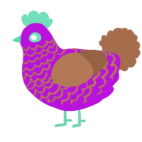 A amethyst and brown chicken with a lace pattern