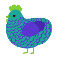 A turquoise and indigo chicken with a lace pattern