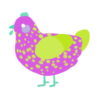 A orchid and lime chicken with a speckle pattern