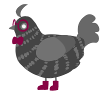A leaf and violet chicken with a bar pattern