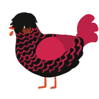 A black and crimson chicken with a lace pattern