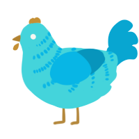 A aqua and cerulean chicken with a half-bar pattern
