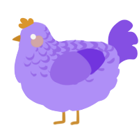 A lilac and blurple chicken with a half-lace pattern
