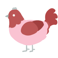 A rose and red chicken with a head pattern