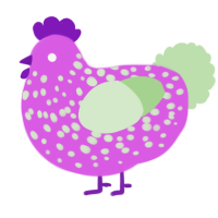 A orchid and gluppy chicken with a speckle pattern