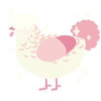A white and pink chicken with a half-lace pattern