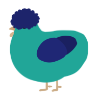 A turquoise and navy chicken