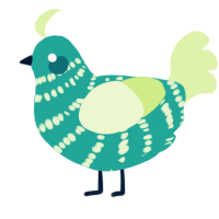 A turquoise and apple chicken with a bar pattern