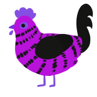 Poison, a amethyst and black chicken with a bar pattern