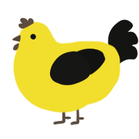 A yellow and black chicken