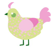 A lemon and pink chicken with a speckle pattern
