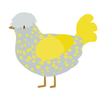 A silver and yellow chicken with a speckle pattern