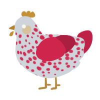 A mist and crimson chicken with a speckle pattern