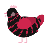 A black and crimson chicken with a bar pattern