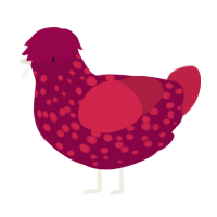 cereza, a maroon and crimson chicken with a speckle pattern
