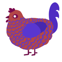 A red and indigo chicken with a lace pattern