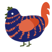 Kung Pao, a navy and vermilion chicken with a bar pattern
