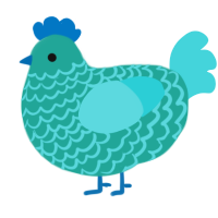 A turquoise and aqua chicken with a lace pattern