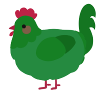 A viridian and leaf chicken with a head pattern