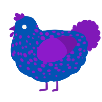 A ultramarine and violet chicken with a speckle pattern
