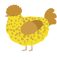 A yellow and gold chicken with a speckle pattern