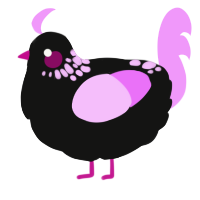 A black and lavender chicken with a neck-speckle pattern