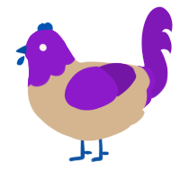 A beige and violet chicken with a head pattern