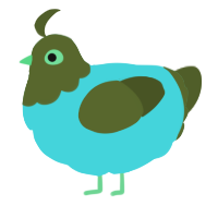 A aqua and olive chicken with a head pattern