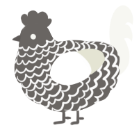 A grey and white chicken with a lace pattern