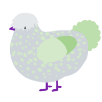 A mist and gluppy chicken with a speckle pattern