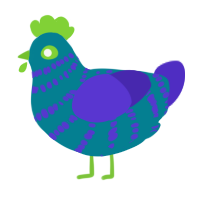 BlueRaspberry Pickle, a sea and indigo chicken with a bar pattern