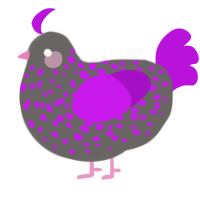 Devil, a grey and amethyst chicken with a speckle pattern
