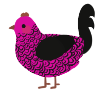 A fuchsia and black chicken with a double-lace pattern