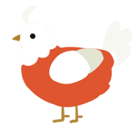 A vermilion and white chicken with a head pattern