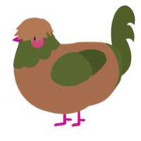 A brown and olive chicken with a head pattern