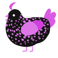 (unnamed), a black and orchid chicken with a speckle pattern