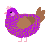 A amethyst and brown chicken with a lace pattern