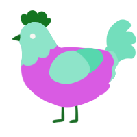 A orchid and mint chicken with a head pattern