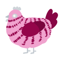 A pink and maroon chicken with a bar pattern