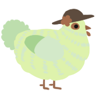 A apple and gluppy chicken with a bar pattern