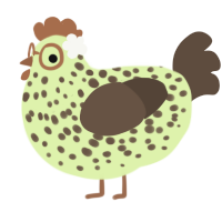 A apple and bark chicken with a speckle pattern
