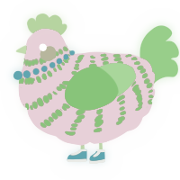A viridian and amethyst chicken with a bar pattern