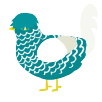 A teal and white chicken with a lace pattern