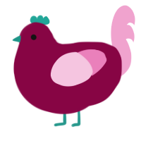 Beth, a maroon and pink chicken