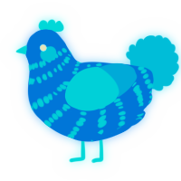 A sapphire and cerulean chicken with a bar pattern
