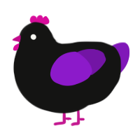 Morrigan, a black and violet chicken